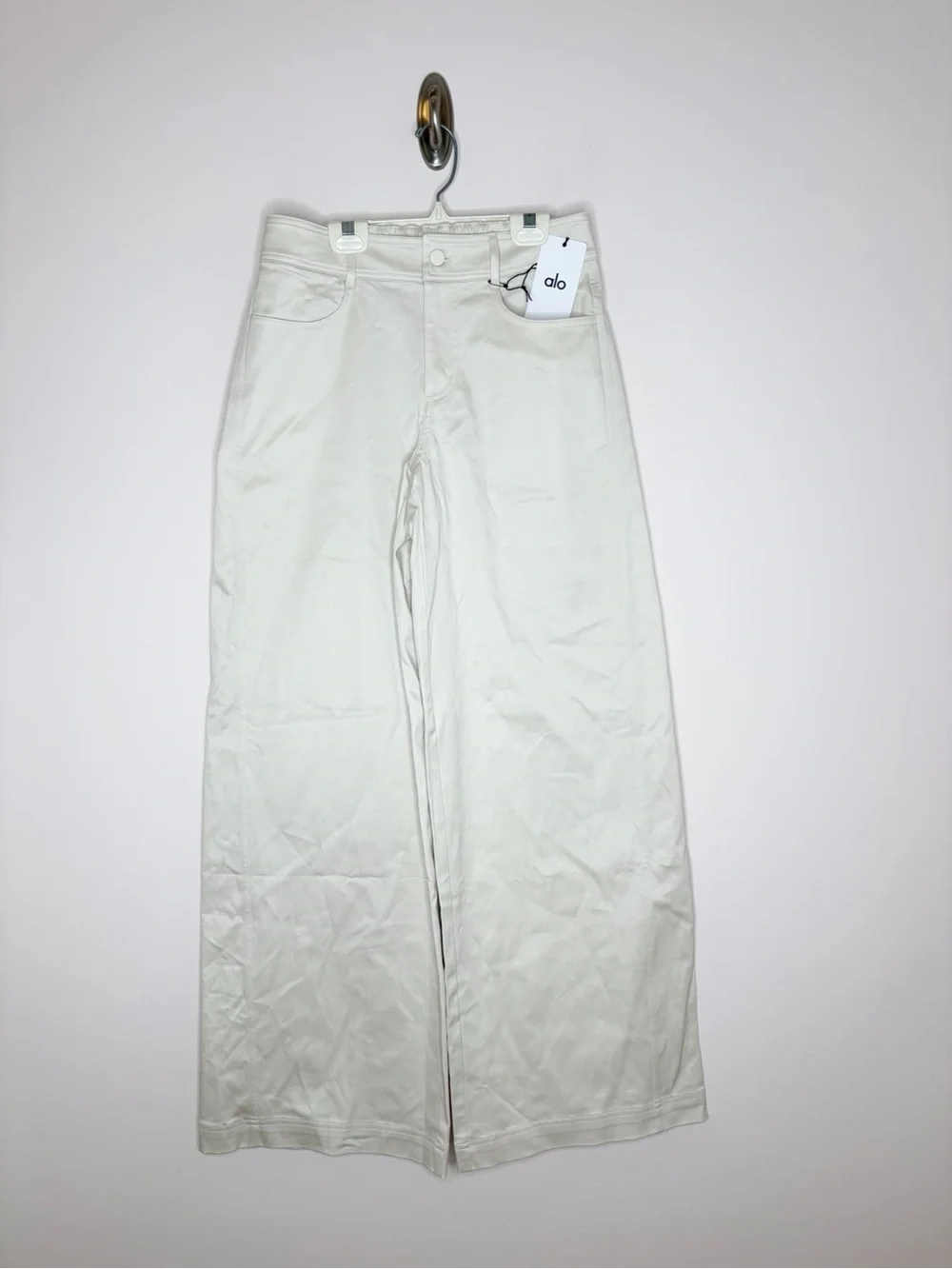 Alo Yoga Wanderlust Low Rise Wide Leg Trouser Oat Milk Small NWT